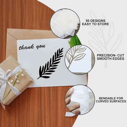 50 قطعة من استنسل الزهور للرسم، استنسلات الزهور القابلة لإعادة الاستخدام لقوالب الحرف اليدوية الرسم والرسم على الخشب والجدار والأثاث (4 بوصة × 2 بوصة + 4 بوصة × 3 بوصة) in Kuwait