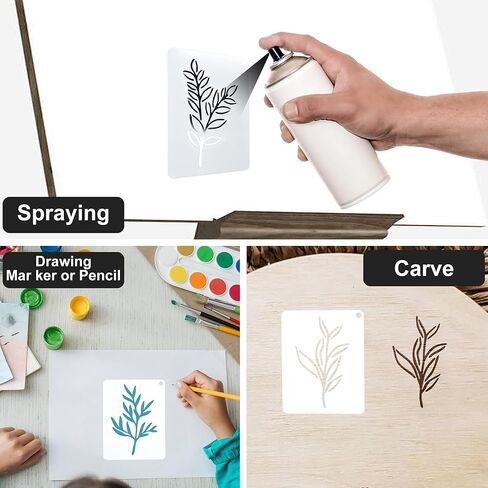 50 قطعة من استنسل الزهور للرسم، استنسلات الزهور القابلة لإعادة الاستخدام لقوالب الحرف اليدوية الرسم والرسم على الخشب والجدار والأثاث (4 بوصة × 2 بوصة + 4 بوصة × 3 بوصة) in Kuwait