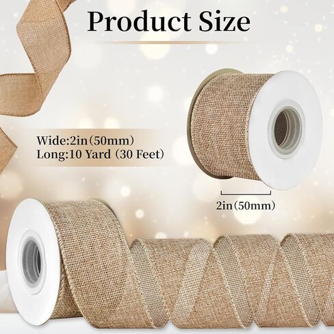 Mupera 2 Inch Wired Burlap Ribbon - Natural Jute 10 Yards Per Roll Craft Wired Edge Ribbons for Wreath Bows, Gift Wrapping, DIY Crafts (Cut-Free Wire & Outdoor Safe) in Saudi Arabia