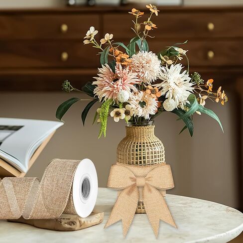 Mupera 2 Inch Wired Burlap Ribbon - Natural Jute 10 Yards Per Roll Craft Wired Edge Ribbons for Wreath Bows, Gift Wrapping, DIY Crafts (Cut-Free Wire & Outdoor Safe) in Saudi Arabia