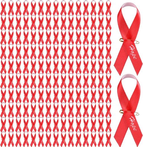 Hanaive 150 Pcs Red Awareness Ribbons with Pins Pins Ribbons Week Heart Disease Awareness Aids/HIV Awareness Ribbon Fabric Lapel Pin Satin Ribbon for Charity Public Social Event Welfare in Saudi Arabia