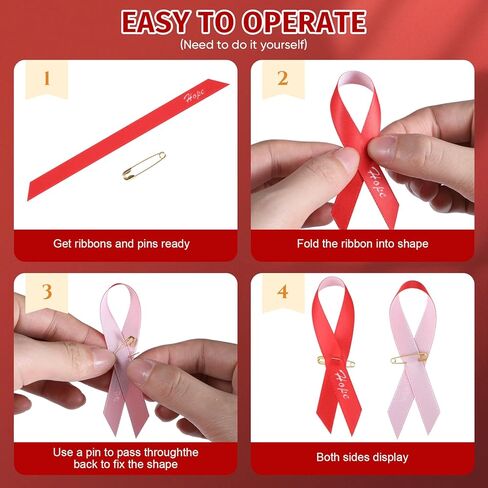 Hanaive 150 Pcs Red Awareness Ribbons with Pins Pins Ribbons Week Heart Disease Awareness Aids/HIV Awareness Ribbon Fabric Lapel Pin Satin Ribbon for Charity Public Social Event Welfare in Saudi Arabia