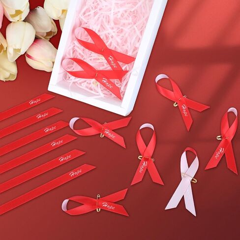 Hanaive 150 Pcs Red Awareness Ribbons with Pins Pins Ribbons Week Heart Disease Awareness Aids/HIV Awareness Ribbon Fabric Lapel Pin Satin Ribbon for Charity Public Social Event Welfare in Saudi Arabia