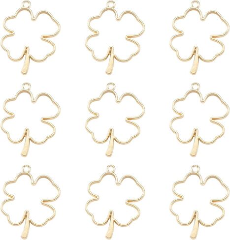 Pandahall 10pcs Irish Clover Open Back Bezel Charms Alloy Golden Pressed Flower Blank Frame Hollow Mould Pendants for DIY UV Resin Dangle Crafts Hole: 3mm in Saudi Arabia