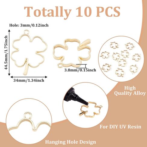 Pandahall 10pcs Irish Clover Open Back Bezel Charms Alloy Golden Pressed Flower Blank Frame Hollow Mould Pendants for DIY UV Resin Dangle Crafts Hole: 3mm in Saudi Arabia