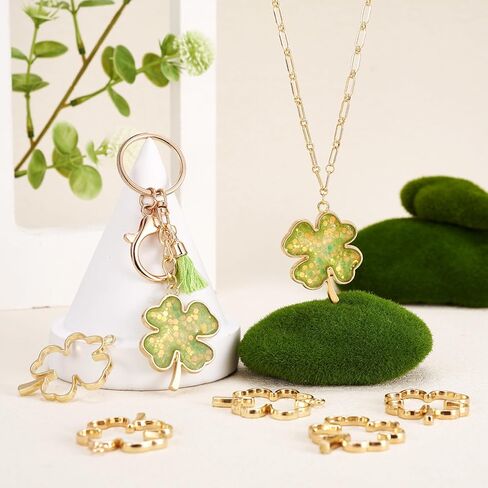Pandahall 10pcs Irish Clover Open Back Bezel Charms Alloy Golden Pressed Flower Blank Frame Hollow Mould Pendants for DIY UV Resin Dangle Crafts Hole: 3mm in Saudi Arabia