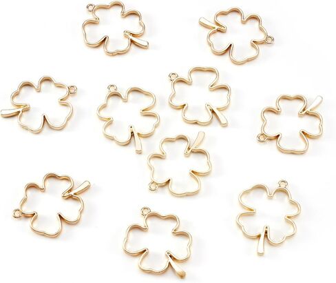 Pandahall 10pcs Irish Clover Open Back Bezel Charms Alloy Golden Pressed Flower Blank Frame Hollow Mould Pendants for DIY UV Resin Dangle Crafts Hole: 3mm in Saudi Arabia