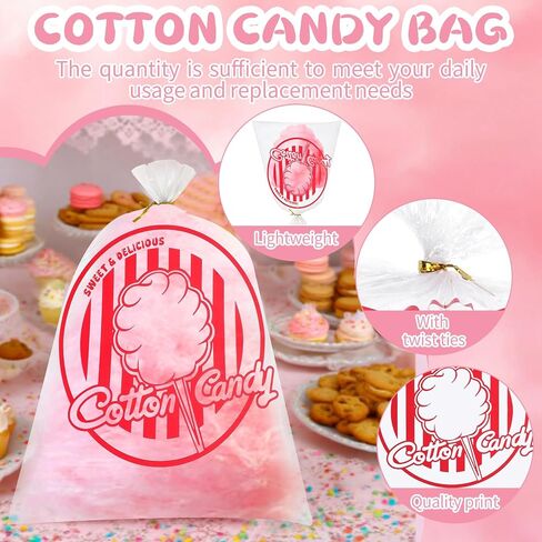أكياس حلوى قطنية 320 قطعة من Woric مع أربطة مقاس 11.8 × 17.7 بوصة أكياس حلوى قطنية شفافة مع طباعة لحفلات الكرنفالات والمطبخ in Kuwait
