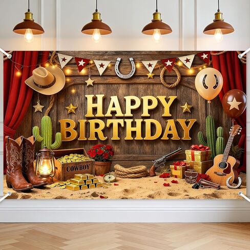 Avezano Western Happy Birthday Banner Western Birthday Party Decorations Wild West Cowboy Bday Backdrop Wild West Theme Background for Kids B-day Party Supplies (6x3.6ft) in Saudi Arabia