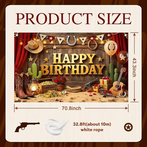 Avezano Western Happy Birthday Banner Western Birthday Party Decorations Wild West Cowboy Bday Backdrop Wild West Theme Background for Kids B-day Party Supplies (6x3.6ft) in Saudi Arabia