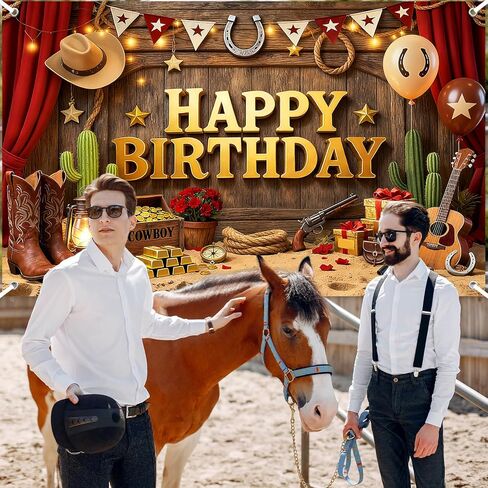 Avezano Western Happy Birthday Banner Western Birthday Party Decorations Wild West Cowboy Bday Backdrop Wild West Theme Background for Kids B-day Party Supplies (6x3.6ft) in Saudi Arabia