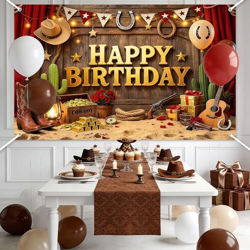 Avezano Western Happy Birthday Banner Western Birthday Party Decorations Wild West Cowboy Bday Backdrop Wild West Theme Background for Kids B-day Party Supplies (6x3.6ft) in Saudi Arabia