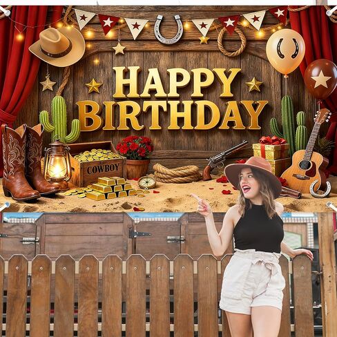 Avezano Western Happy Birthday Banner Western Birthday Party Decorations Wild West Cowboy Bday Backdrop Wild West Theme Background for Kids B-day Party Supplies (6x3.6ft) in Saudi Arabia