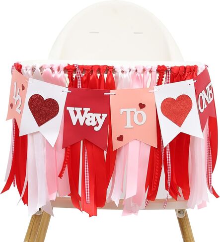 Valentines Day Half Birthday High Chair Banner - 6 Months Baby Party Decorations,1/2 Way To One Red Pink Ribbon Banner,Valentine's Day Highchair Garland,Little Sweetheart 1/2 Birthday Photo Props (Valentines Day Half Birthday) in Saudi Arabia