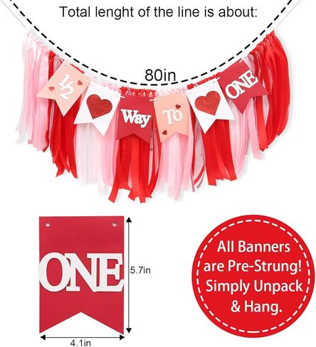 Valentines Day Half Birthday High Chair Banner - 6 Months Baby Party Decorations,1/2 Way To One Red Pink Ribbon Banner,Valentine's Day Highchair Garland,Little Sweetheart 1/2 Birthday Photo Props (Valentines Day Half Birthday) in Saudi Arabia