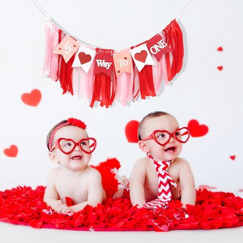Valentines Day Half Birthday High Chair Banner - 6 Months Baby Party Decorations,1/2 Way To One Red Pink Ribbon Banner,Valentine's Day Highchair Garland,Little Sweetheart 1/2 Birthday Photo Props (Valentines Day Half Birthday) in Saudi Arabia