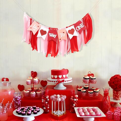 Valentines Day Half Birthday High Chair Banner - 6 Months Baby Party Decorations,1/2 Way To One Red Pink Ribbon Banner,Valentine's Day Highchair Garland,Little Sweetheart 1/2 Birthday Photo Props (Valentines Day Half Birthday) in Saudi Arabia
