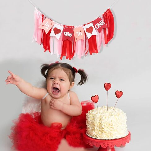 Valentines Day Half Birthday High Chair Banner - 6 Months Baby Party Decorations,1/2 Way To One Red Pink Ribbon Banner,Valentine's Day Highchair Garland,Little Sweetheart 1/2 Birthday Photo Props (Valentines Day Half Birthday) in Saudi Arabia
