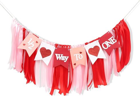 Valentines Day Half Birthday High Chair Banner - 6 Months Baby Party Decorations,1/2 Way To One Red Pink Ribbon Banner,Valentine's Day Highchair Garland,Little Sweetheart 1/2 Birthday Photo Props (Valentines Day Half Birthday) in Saudi Arabia