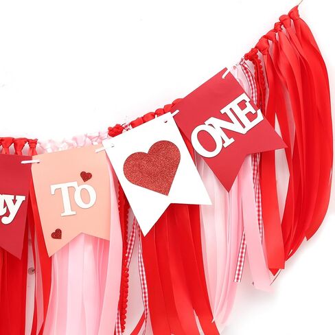 Valentines Day Half Birthday High Chair Banner - 6 Months Baby Party Decorations,1/2 Way To One Red Pink Ribbon Banner,Valentine's Day Highchair Garland,Little Sweetheart 1/2 Birthday Photo Props (Valentines Day Half Birthday) in Saudi Arabia