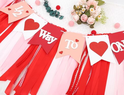 Valentines Day Half Birthday High Chair Banner - 6 Months Baby Party Decorations,1/2 Way To One Red Pink Ribbon Banner,Valentine's Day Highchair Garland,Little Sweetheart 1/2 Birthday Photo Props (Valentines Day Half Birthday) in Saudi Arabia