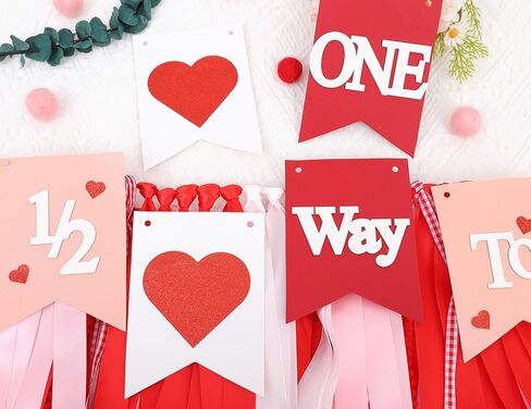 Valentines Day Half Birthday High Chair Banner - 6 Months Baby Party Decorations,1/2 Way To One Red Pink Ribbon Banner,Valentine's Day Highchair Garland,Little Sweetheart 1/2 Birthday Photo Props (Valentines Day Half Birthday) in Saudi Arabia