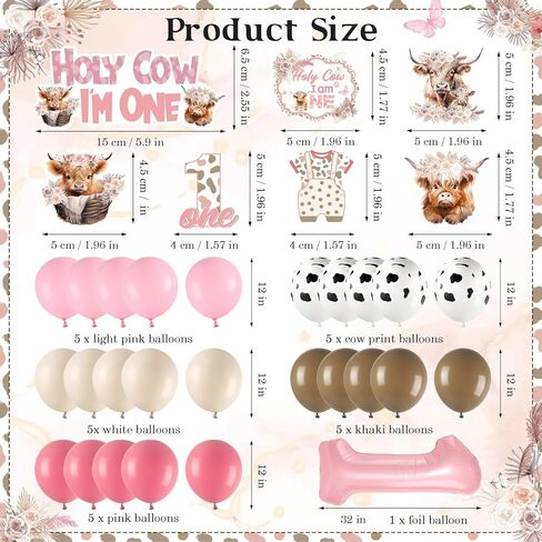 Highland Cow 1st Birthday Decorations for Girl Floral Boho Holy Cow Im One Birthday Backdrop Pink First Bday Chair Banner Honeycomb Cupcake Topper for Bohemian Animal One Year Old Party Supplies in Saudi Arabia