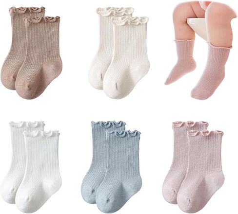 VIAOKUTH Baby Girls Socks Anti Slip Frilly Ruffle Cotton Socks Cute Princess Socks for Toddler Socks 5 Pairs in Kuwait