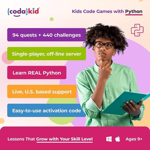 Python للأطفال، دورات العلوم والتكنولوجيا والهندسة والرياضيات (STEM) الحائزة على جوائز، البرمجة للأطفال، الأعمار 10 سنوات فما فوق مع مساعدة التوجيه عبر الإنترنت، تعلم برمجة الكمبيوتر والألعاب الرائعة مع Python (كمبيوتر شخصي وماك) (يختلف Box Art) in Saudi Arabia