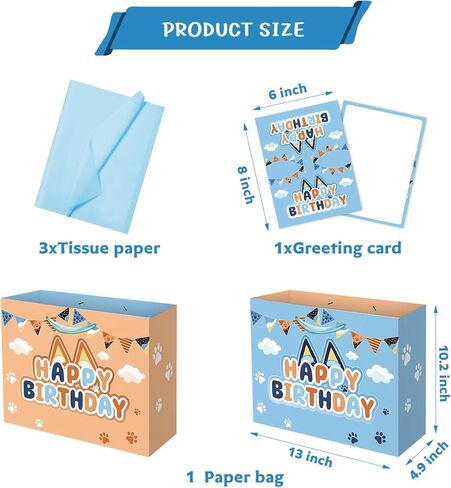 NF ORANGE Blue Dog Party Bag Inculde 13'' Large Tissue Paper Greeting Card, Dog Theme Birthday Party Decoration in Saudi Arabia