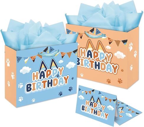 NF ORANGE Blue Dog Party Bag Inculde 13'' Large Tissue Paper Greeting Card, Dog Theme Birthday Party Decoration in Saudi Arabia