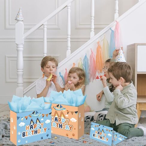 NF ORANGE Blue Dog Party Bag Inculde 13'' Large Tissue Paper Greeting Card, Dog Theme Birthday Party Decoration in Saudi Arabia