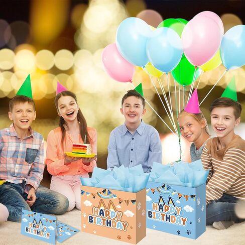 NF ORANGE Blue Dog Party Bag Inculde 13'' Large Tissue Paper Greeting Card, Dog Theme Birthday Party Decoration in Saudi Arabia