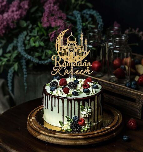 Ramadan Kareem Cake Topper, Ramadan Mubarak Eid Kareem Muslim Festival Decoration Supplies, Ramadan Decorations for Home, Muslim Islam Eid Festival Decor Gold Glitter in Saudi Arabia