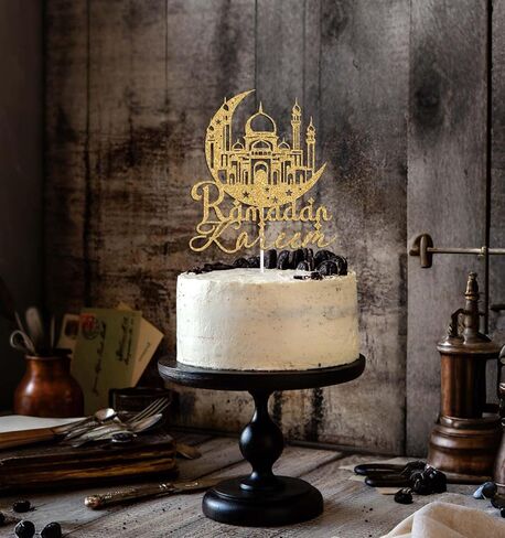 Ramadan Kareem Cake Topper, Ramadan Mubarak Eid Kareem Muslim Festival Decoration Supplies, Ramadan Decorations for Home, Muslim Islam Eid Festival Decor Gold Glitter in Saudi Arabia