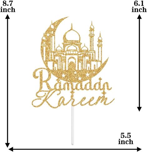 Ramadan Kareem Cake Topper, Ramadan Mubarak Eid Kareem Muslim Festival Decoration Supplies, Ramadan Decorations for Home, Muslim Islam Eid Festival Decor Gold Glitter in Saudi Arabia