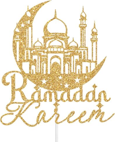 Ramadan Kareem Cake Topper, Ramadan Mubarak Eid Kareem Muslim Festival Decoration Supplies, Ramadan Decorations for Home, Muslim Islam Eid Festival Decor Gold Glitter in Saudi Arabia