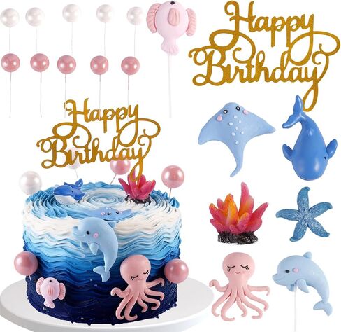 18Pcs Under the Sea Cake Topper Ocean Cake Decorations for Baby shower party supplies in Saudi Arabia