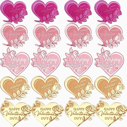 20 Pcs Happy Valentine's Day Cupcake Topper Rose Carving Acrylic Heart Shape Cupcake Decorations Dessert Cake Topper Valentine's Day Party Supplies Gifts in Saudi Arabia