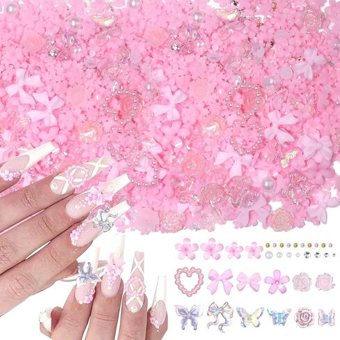 1000 Pcs Pink Flower Charms for Acrylic DIY Nail Art in Saudi Arabia