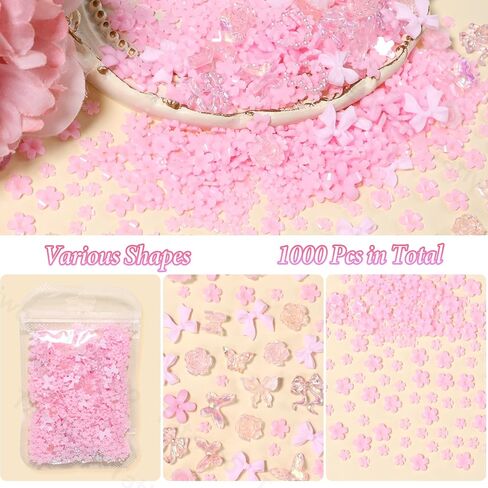 1000 Pcs Pink Flower Charms for Acrylic DIY Nail Art in Saudi Arabia