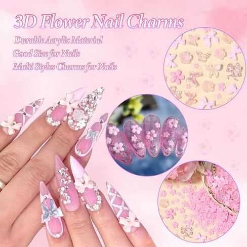 1000 Pcs Pink Flower Charms for Acrylic DIY Nail Art in Saudi Arabia
