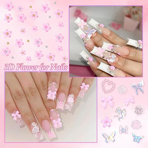 1000 Pcs Pink Flower Charms for Acrylic DIY Nail Art in Saudi Arabia