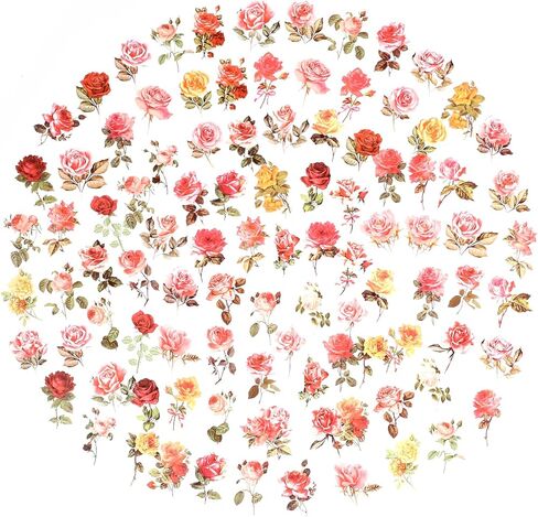 100 Pcs Floral Clear Botanical Flower Sticker, Floral Aesthetic Stickers, Transparent Sticker Clear, Vintage Rose Stickers for Scrapbooking, Laptop, Phone Case, Cards, DIY Crafts, Waterproof in Saudi Arabia