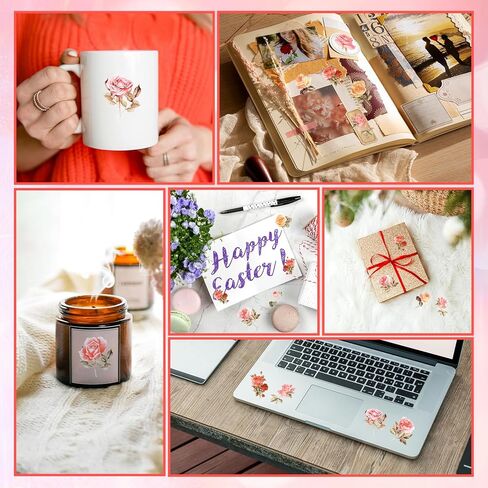 100 Pcs Floral Clear Botanical Flower Sticker, Floral Aesthetic Stickers, Transparent Sticker Clear, Vintage Rose Stickers for Scrapbooking, Laptop, Phone Case, Cards, DIY Crafts, Waterproof in Saudi Arabia