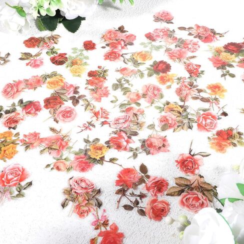 100 Pcs Floral Clear Botanical Flower Sticker, Floral Aesthetic Stickers, Transparent Sticker Clear, Vintage Rose Stickers for Scrapbooking, Laptop, Phone Case, Cards, DIY Crafts, Waterproof in Saudi Arabia