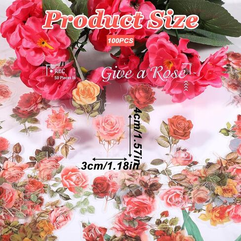 100 Pcs Floral Clear Botanical Flower Sticker, Floral Aesthetic Stickers, Transparent Sticker Clear, Vintage Rose Stickers for Scrapbooking, Laptop, Phone Case, Cards, DIY Crafts, Waterproof in Saudi Arabia