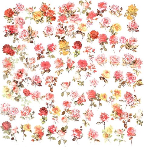 100 Pcs Floral Clear Botanical Flower Sticker, Floral Aesthetic Stickers, Transparent Sticker Clear, Vintage Rose Stickers for Scrapbooking, Laptop, Phone Case, Cards, DIY Crafts, Waterproof in Saudi Arabia