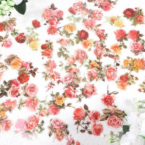 100 Pcs Floral Clear Botanical Flower Sticker, Floral Aesthetic Stickers, Transparent Sticker Clear, Vintage Rose Stickers for Scrapbooking, Laptop, Phone Case, Cards, DIY Crafts, Waterproof in Saudi Arabia