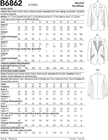 Butterick B6862B5 Misses' Jacket Sewing Pattern Kit, Code B6862, Sizes 8-10-12-14-16 in Saudi Arabia